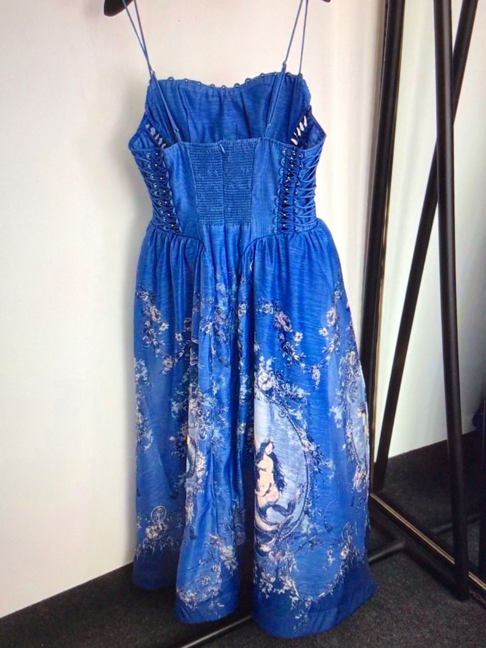 Zimmermann Blue Strapless Lace-Up Floral Midi Dress - Picture 6 of 8